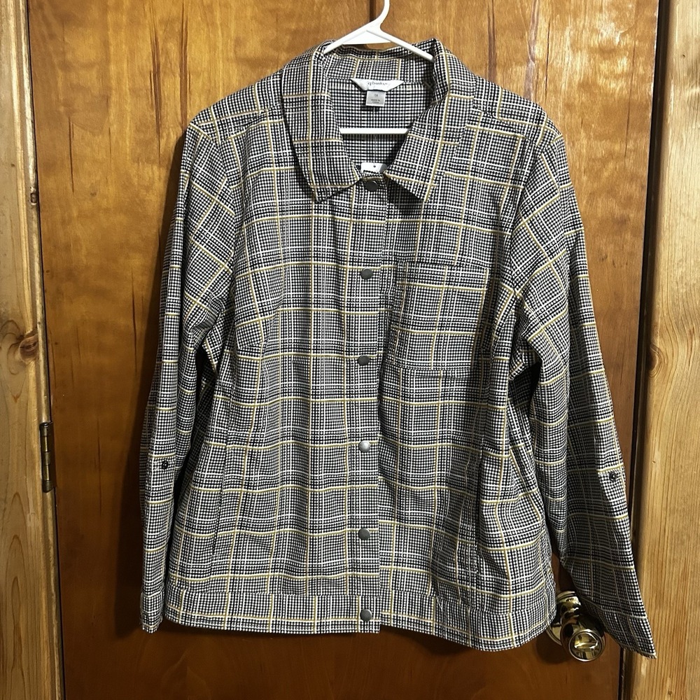 C.J. Banks Yellow‎ Black Plaid Jacket Womens 1X Snap Button Front